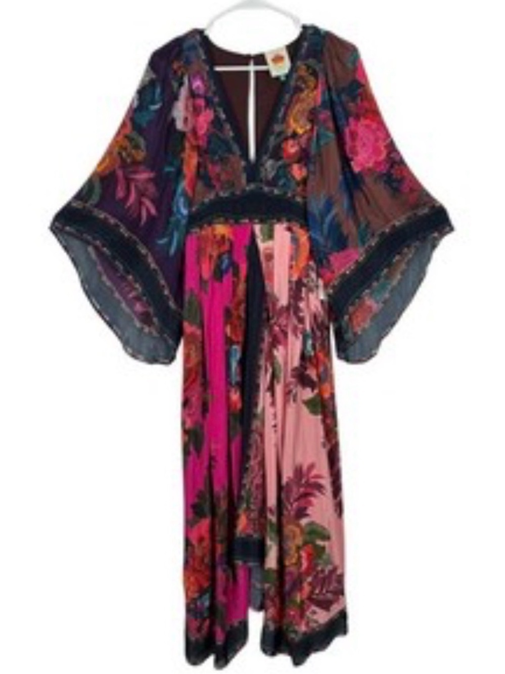 FARM Rio Floral Patchwork Maxi Dress in Pink, Magenta, Purple, Green